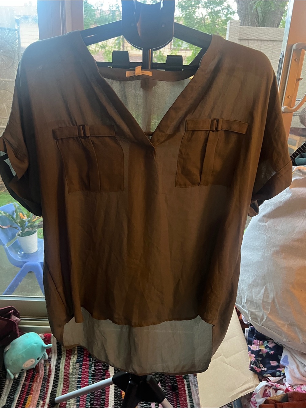 Maurices Olive Green Short Sleeve V-Neck Tunic